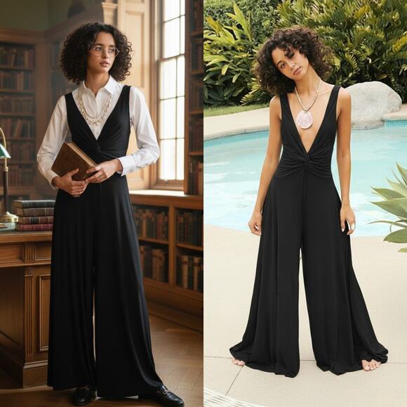 Free People Tops - NEW Free People Beach Harlow Twist Front Wide Leg Jumpsuit Black XS Oversized